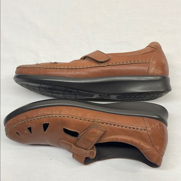 SAS Mary Janes Brown EZ Strap Leather Walking Shoes - Picture 4 of 8